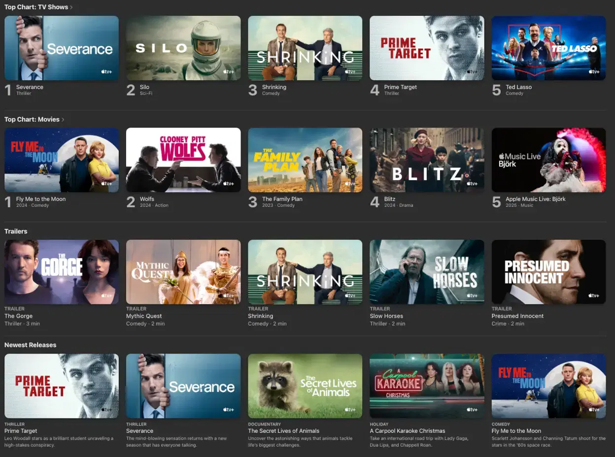 How many movies and shows are on Apple TV+?